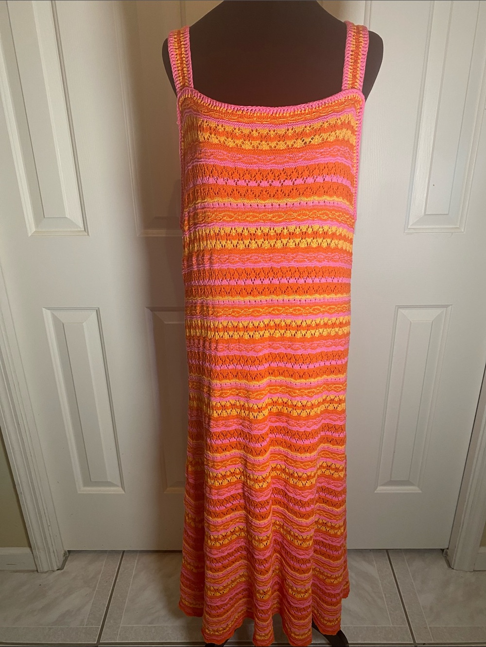Jessica Simpson Vibrant Crochet Maxi Dress in Pink, Orange & Yellow